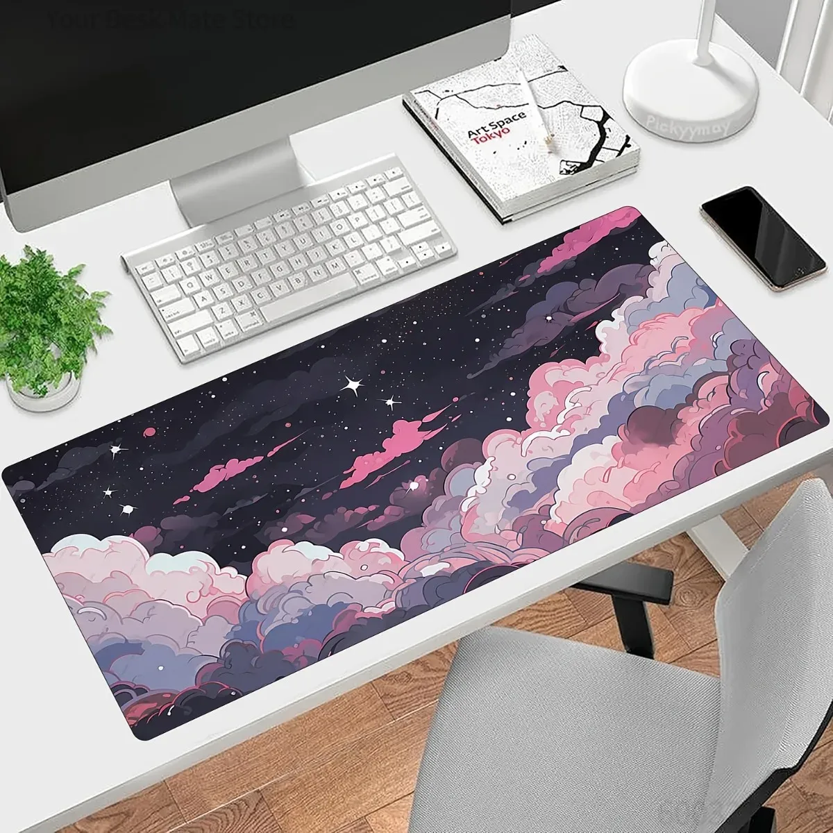 Desk Setup With Laptop - Tappetino per Mouse Anime Rosa e