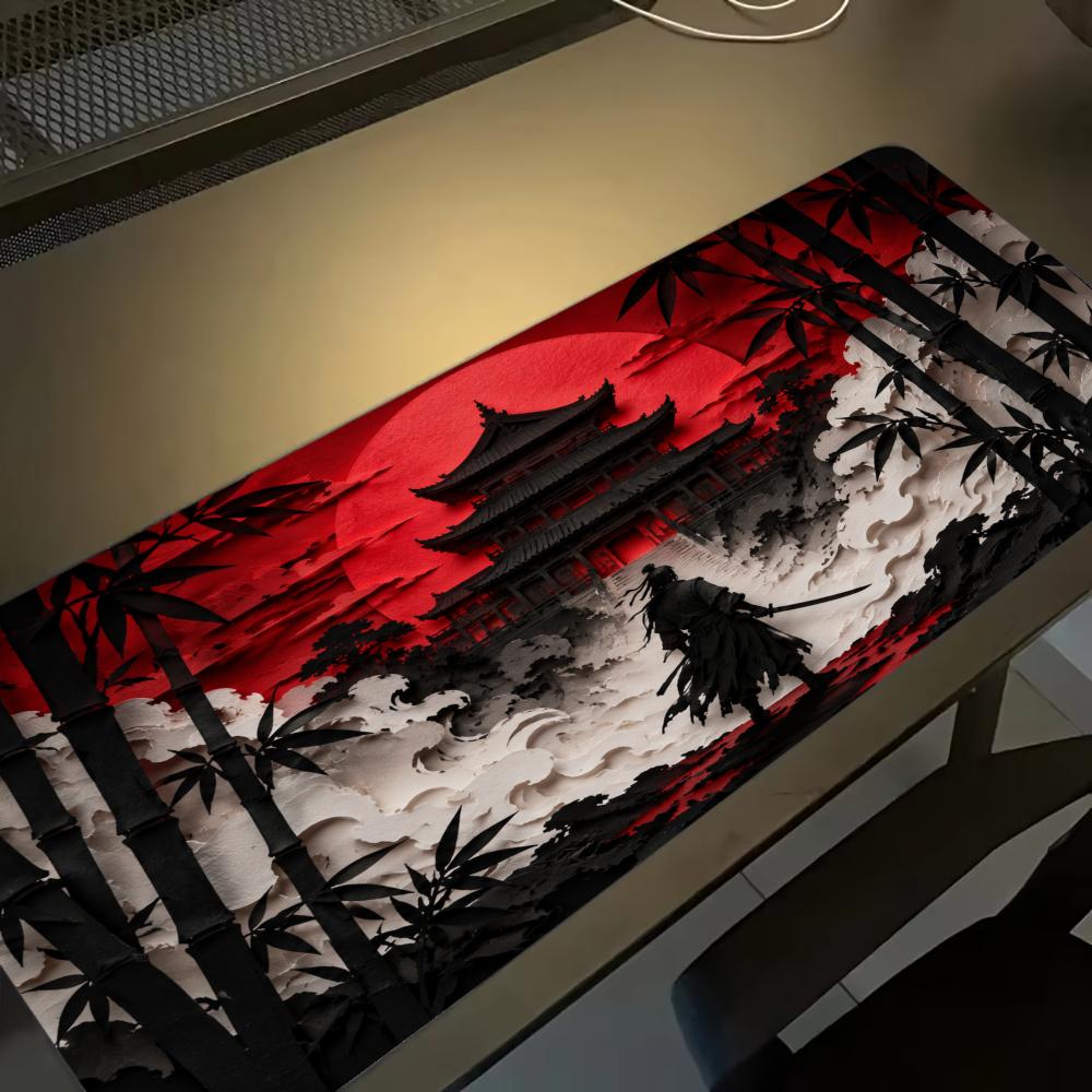 Desk Setup Red - Tappetini per mouse Samurai Red Moon,